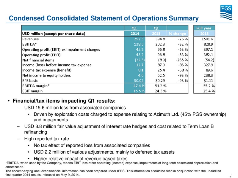 Q1 2014 EARNINGS CALL – Petroleum Geo Services (PGS) – slide 11