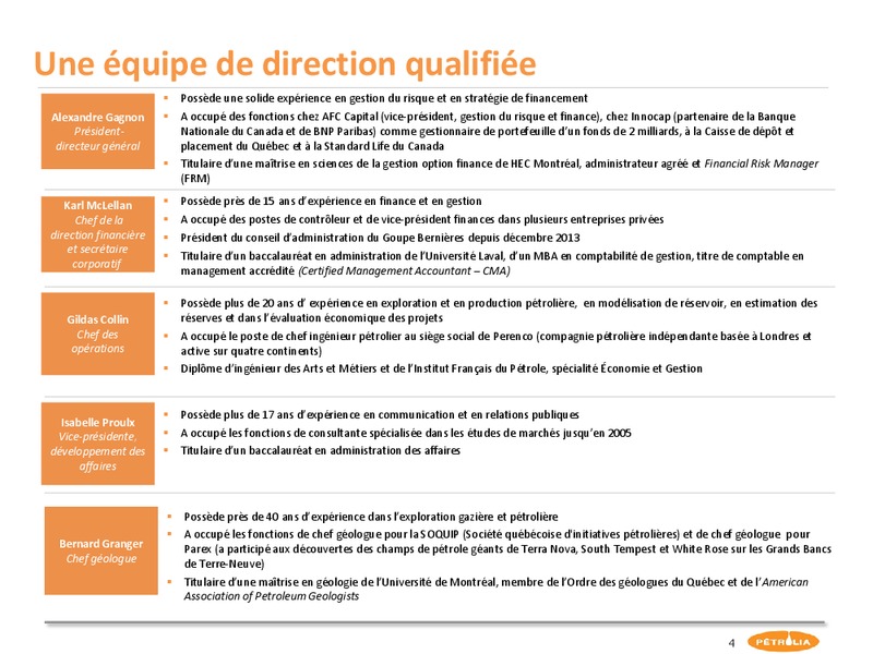 Prsentation corporative – Petrolia Inc – slide 4