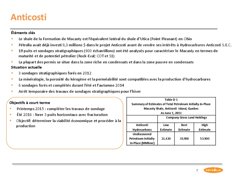 Prsentation corporative – Petrolia Inc – slide 7