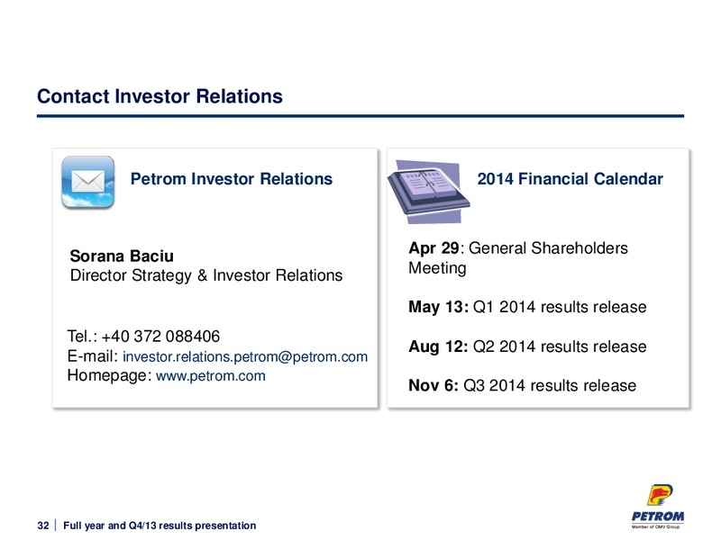 Q4 2013 JANUARY AND DECEMBER RESULTS – PETROM – slide 32