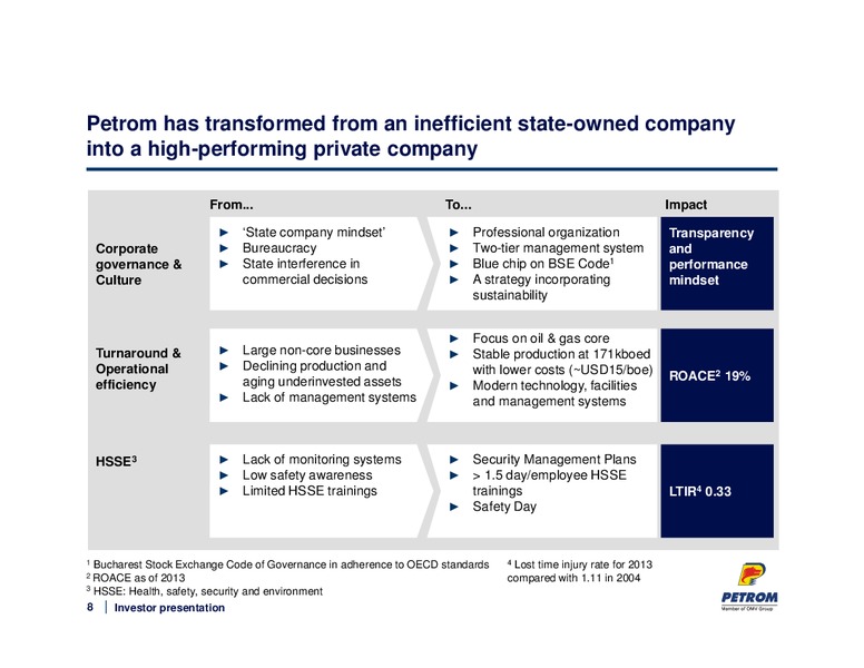 MAY 2014 INVESTOR PRESENTATION – PETROM – slide 8