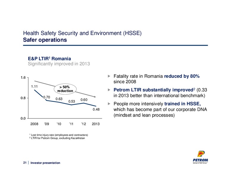 MAY 2014 INVESTOR PRESENTATION – PETROM – slide 21