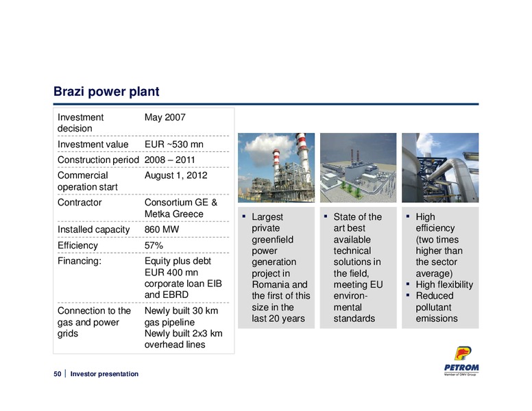 MAY 2014 INVESTOR PRESENTATION – PETROM – slide 50