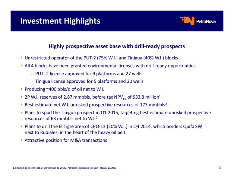 INVESTOR PRESENTATION – Petronova Inc. – slide 12