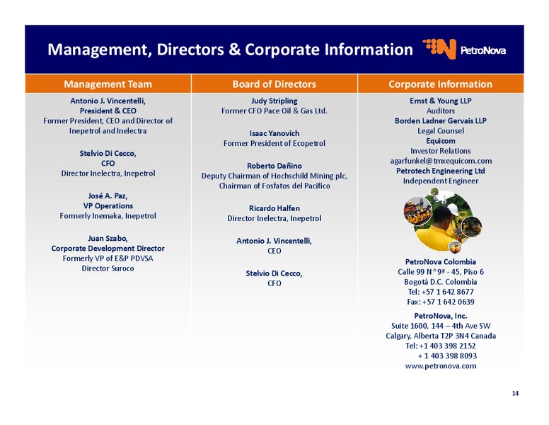 INVESTOR PRESENTATION – Petronova Inc. – slide 14