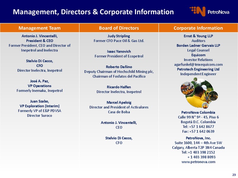 Operational Update – Petronova Inc. – slide 23