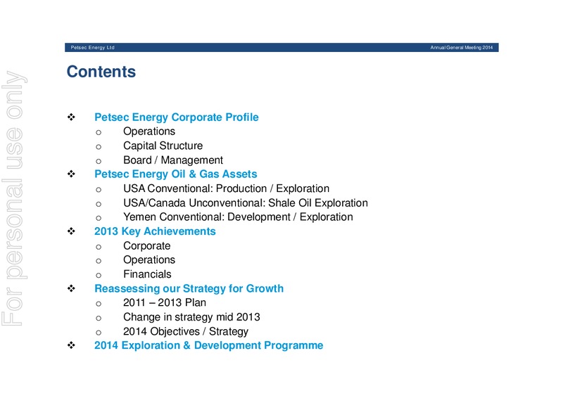 2014 AGM Presentation – Petsec Energy Ltd. – slide 3