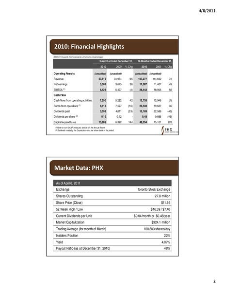 CIBC 2011 ENERGY & INFRASTRUCTURE CONFERENCE – Phx Energy Services Corp – slide 1
