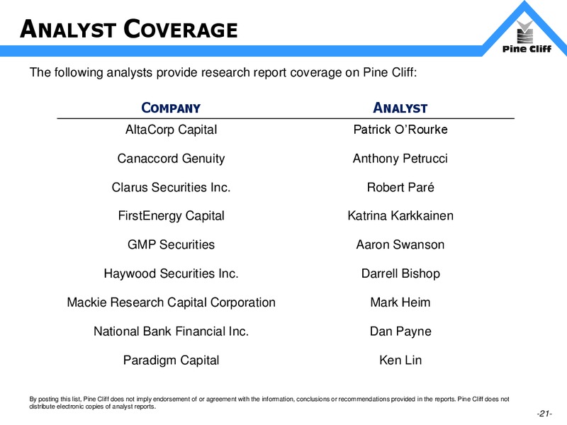 INVESTOR UPDATE – Pine Cliff Energy Ltd. – slide 21