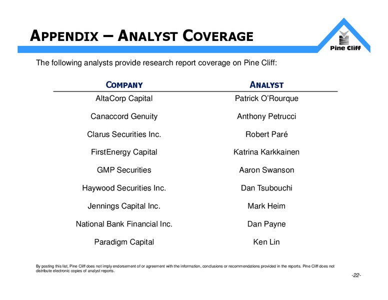 INVESTOR UPDATE – Pine Cliff Energy Ltd. – slide 22