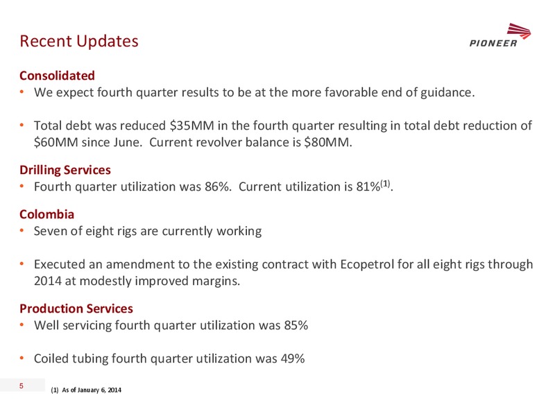 GOLDMAN SACHS GLOBAL ENERGY CONFERENCE – Pioneer Energy Services Corp. – slide 4