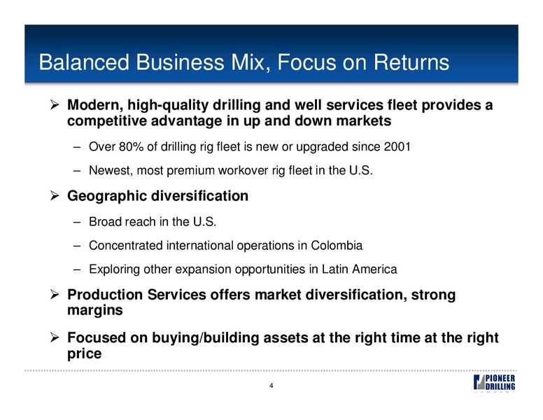 UBS GLOBAL OIL & GAS CONFERENCE – Pioneer Energy Services Corp. – slide 3