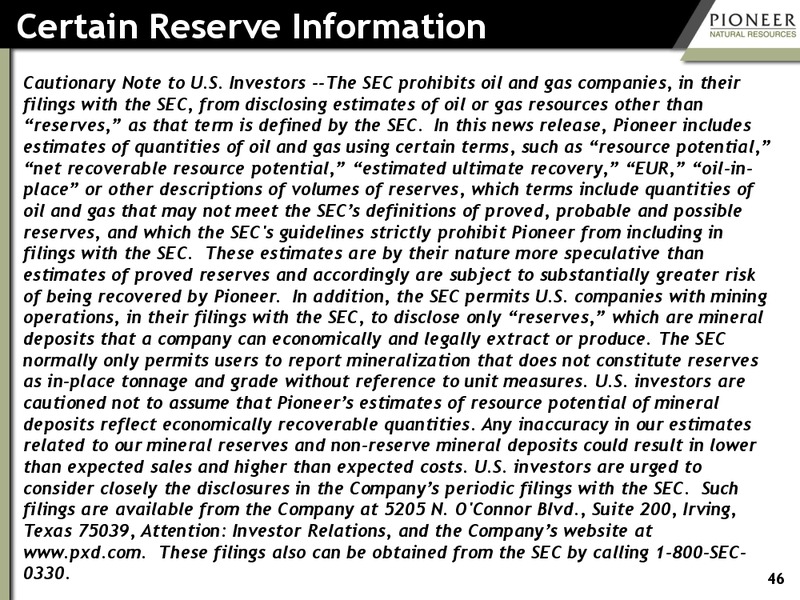 Third Quarter 2014 Earnings – Pioneer Natural Resources Co. – slide 42