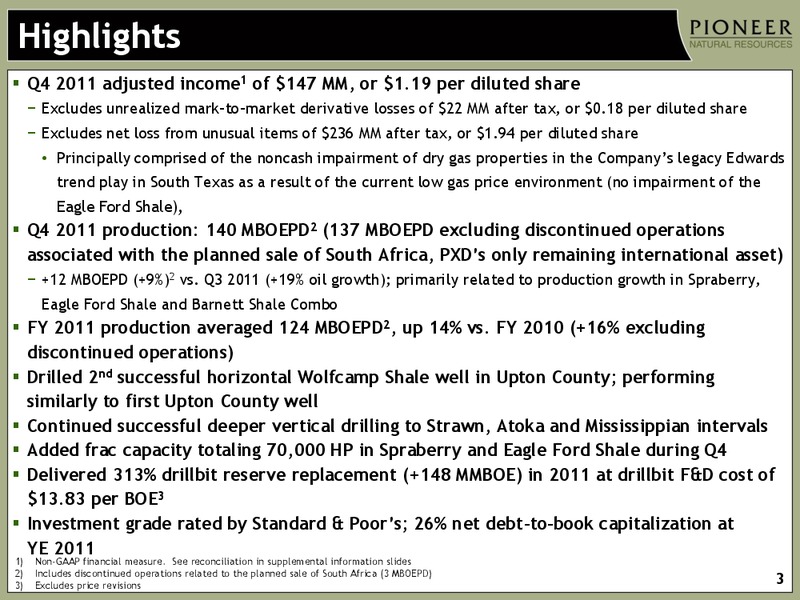 Q4 2011 Earnings Call – Pioneer Natural Resources Co. – slide 2