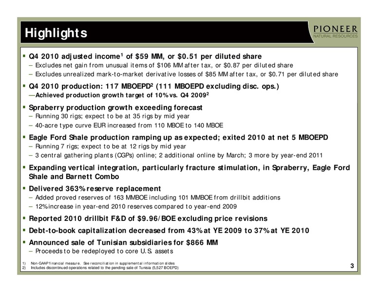 CREDIT SUISSE 2011 ENERGY SUMMIT – Pioneer Natural Resources Co. – slide 2