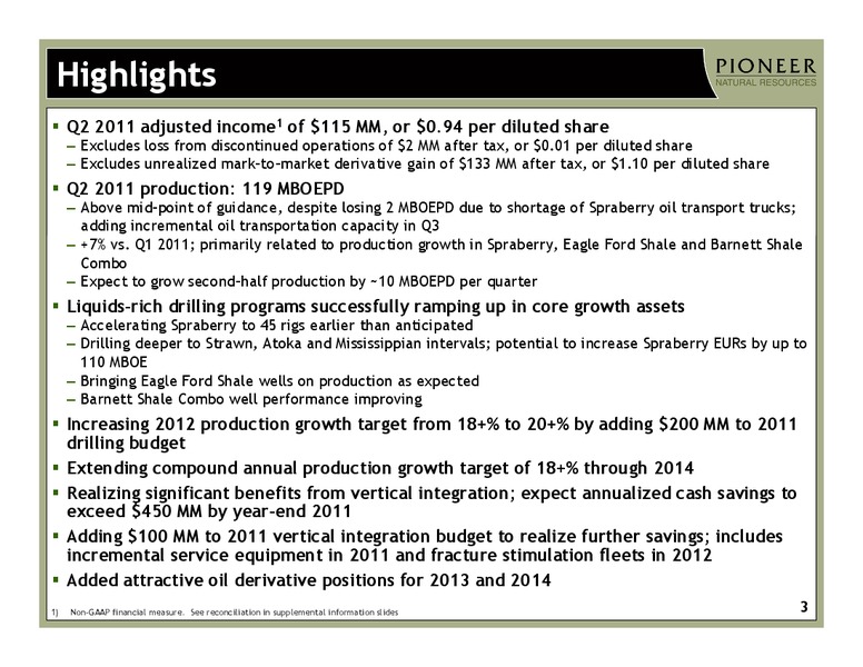 Q2 2011 Earnings Call – Pioneer Natural Resources Co. – slide 2