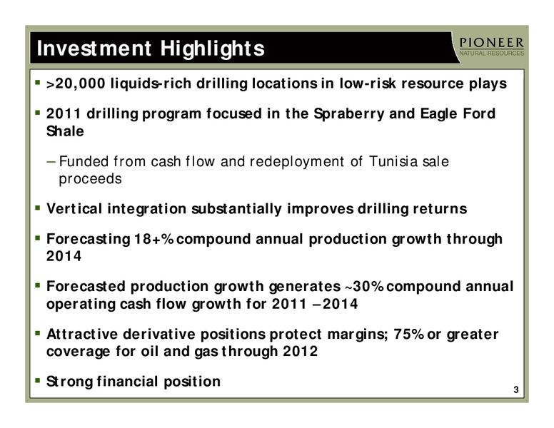 INVESTOR PRESENTATION – Pioneer Natural Resources Co. – slide 2