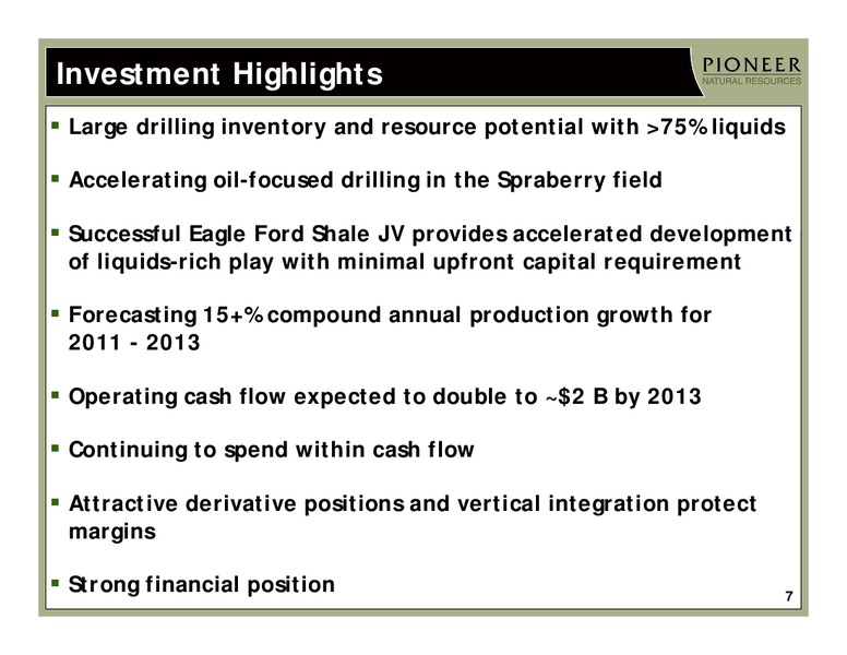 Q3 2010 Earnings Call – Pioneer Natural Resources Co. – slide 6
