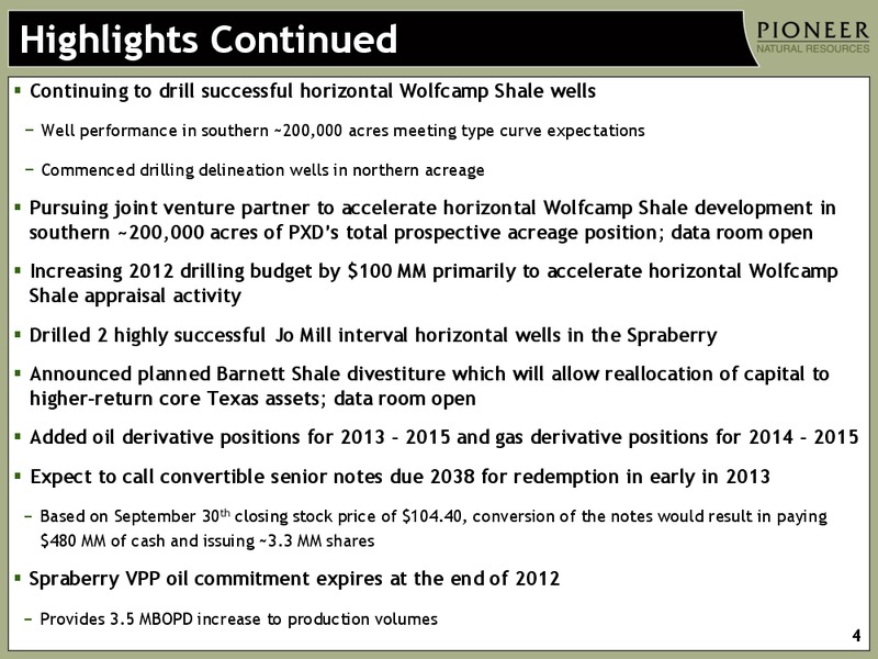 Q3 2012 Earnings Call – Pioneer Natural Resources Co. – slide 3