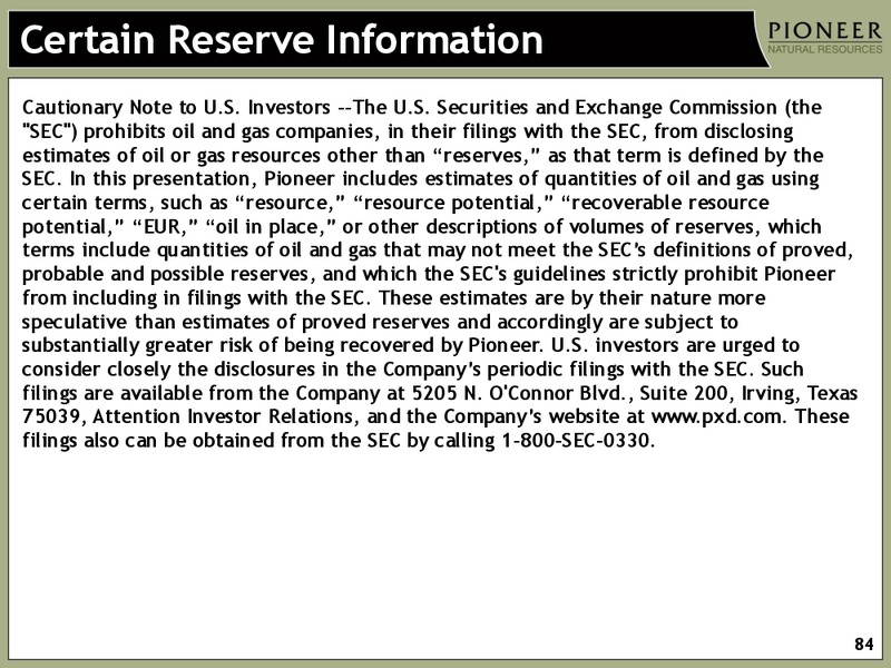 BAML GLOBAL ENERGY CONFERENCE – Pioneer Natural Resources Co. – slide 82