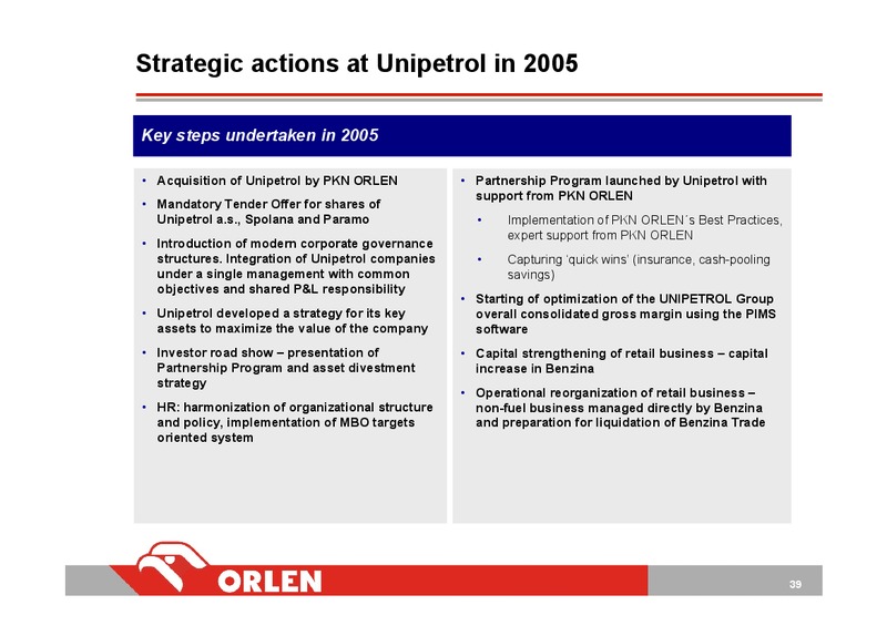 INVESTOR PRESENTATION – PKN Orlen SA – slide 39