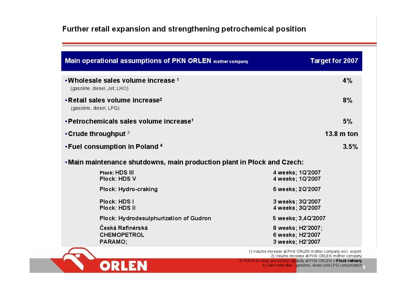 FINANCIAL RESULTS FY 2006 – PKN Orlen SA – slide 6