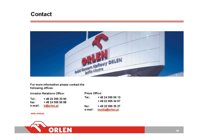 RETAIL SALES DEVELOPMENT PLAN FOR POLAND – PKN Orlen SA – slide 22