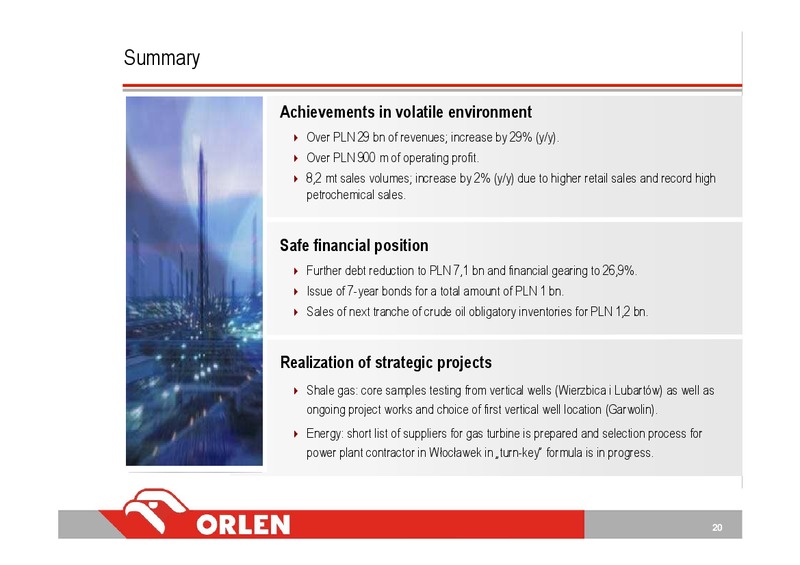 INVESTOR PRESENTATION – PKN Orlen SA – slide 20