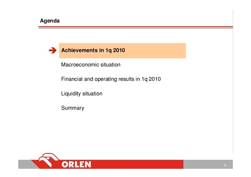 INVESTOR PRESENTATION – PKN Orlen SA – slide 2