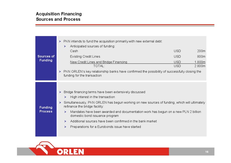 INVESTOR PRESENTATION – PKN Orlen SA – slide 16