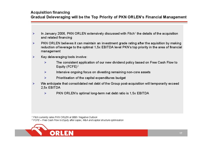 INVESTOR PRESENTATION – PKN Orlen SA – slide 17