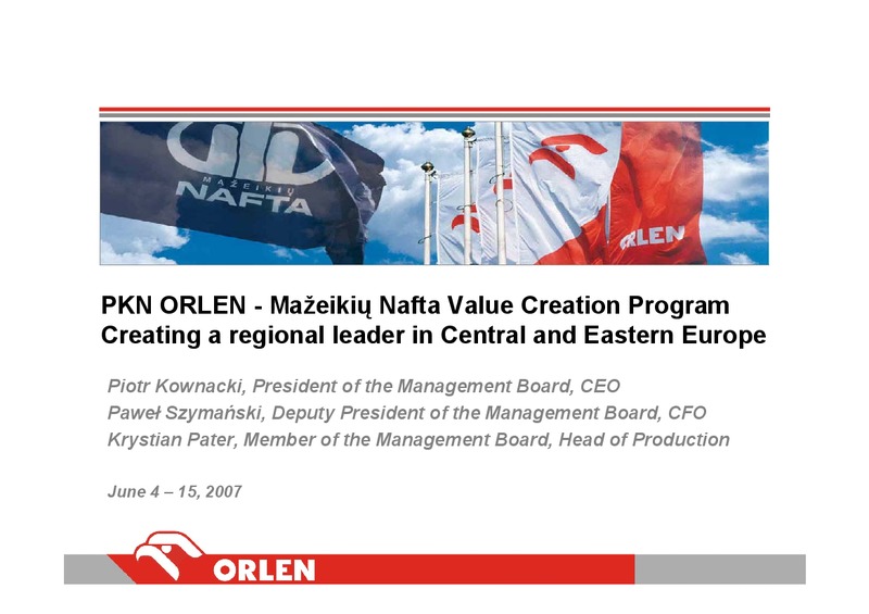 INVESTOR PRESENTATION – PKN Orlen SA – slide 1