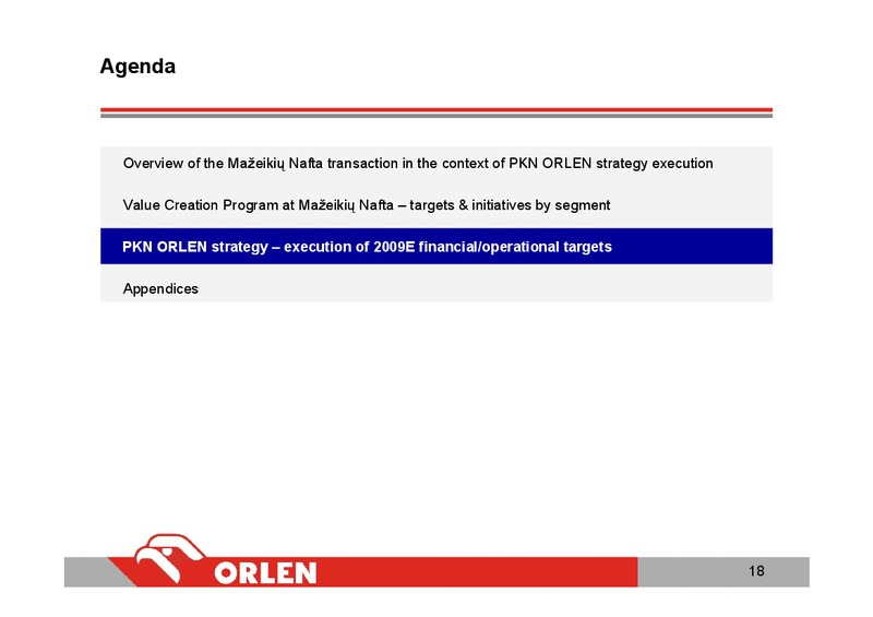 INVESTOR PRESENTATION – PKN Orlen SA – slide 18