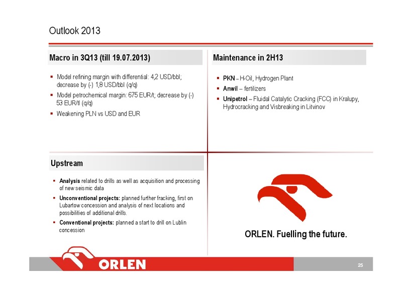 CONSOLIDATED FINANCIAL RESULTS 2Q 2013 – PKN Orlen SA – slide 25