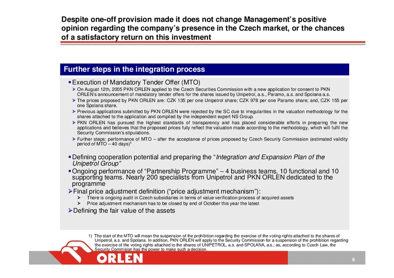 STRATEGY IMPLEMENTATION UPDATE – PKN Orlen SA – slide 8