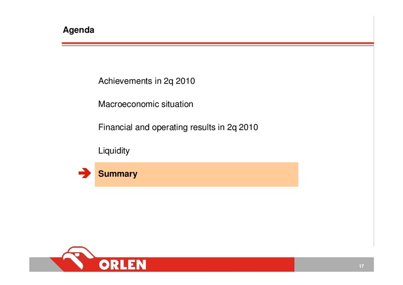 INVESTOR PRESENTATION – PKN Orlen SA – slide 17