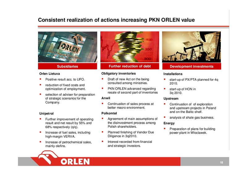 INVESTOR PRESENTATION – PKN Orlen SA – slide 18