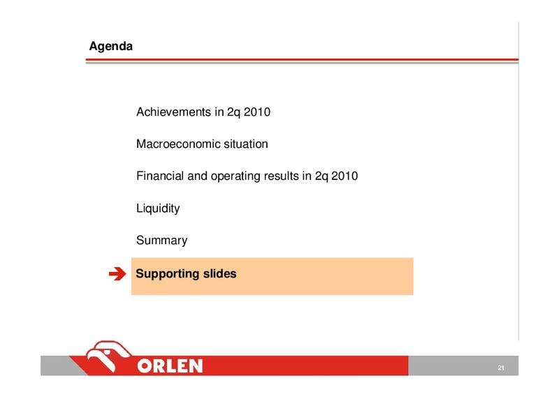INVESTOR PRESENTATION – PKN Orlen SA – slide 21