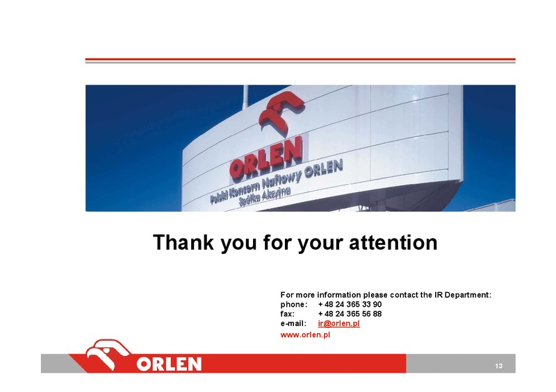INVESTOR PRESENTATION – PKN Orlen SA – slide 13