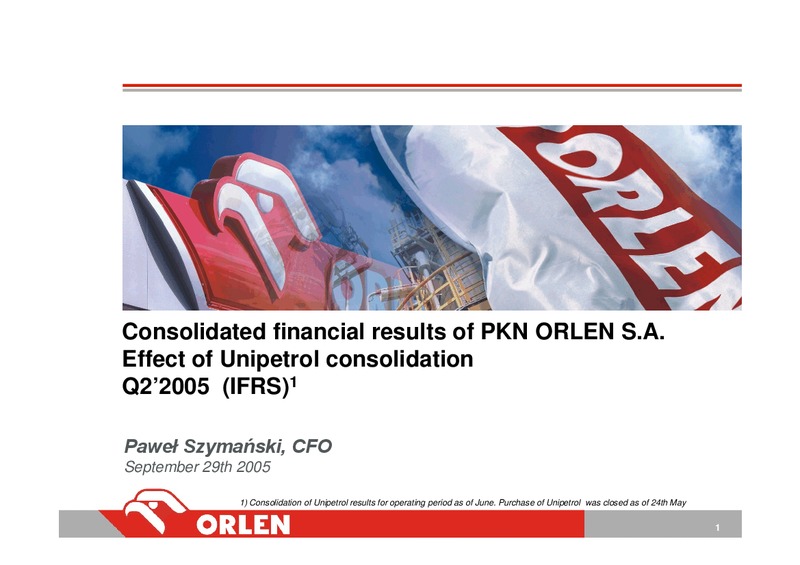 INVESTOR PRESENTATION – PKN Orlen SA – slide 1