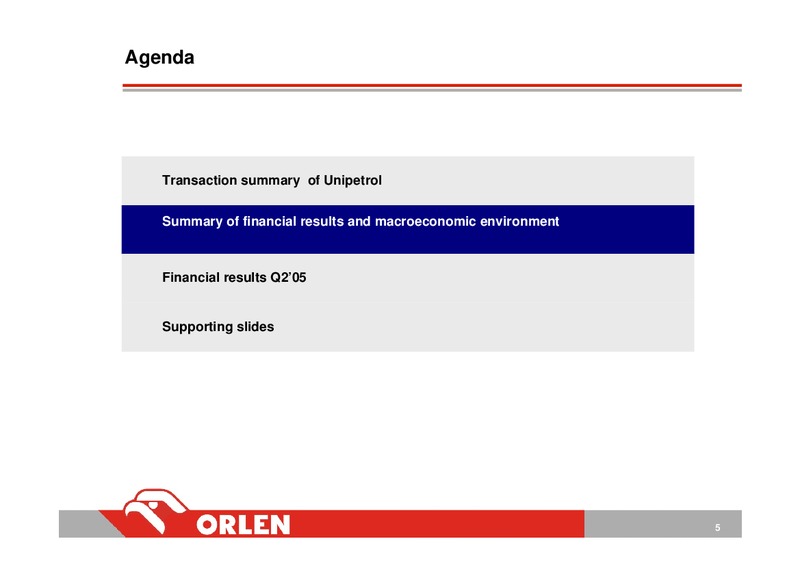 INVESTOR PRESENTATION – PKN Orlen SA – slide 5