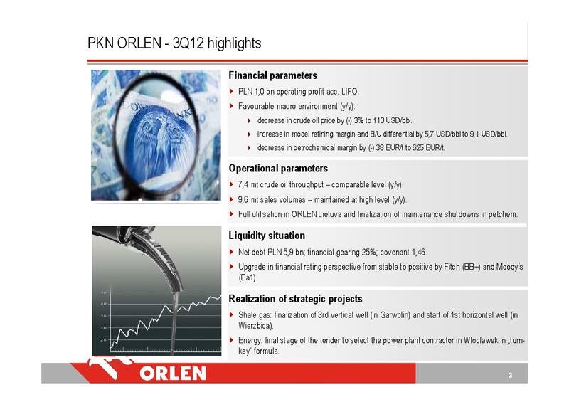 3Q12 CONSOLIDATED FINANCIAL RESULTS – PKN Orlen SA – slide 3