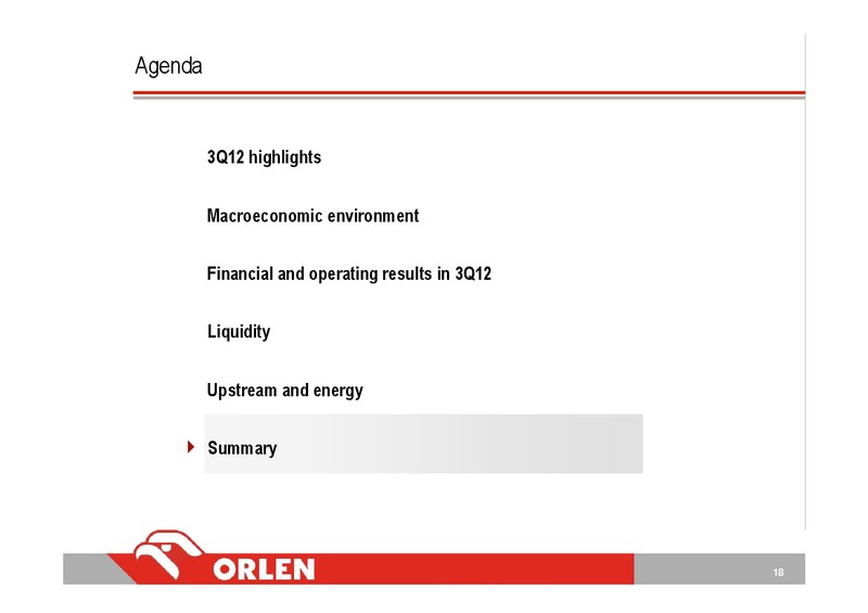 3Q 2012 – PKN Orlen SA – slide 18