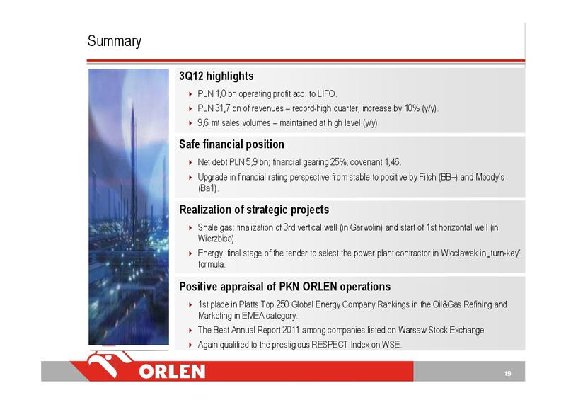 3Q 2012 – PKN Orlen SA – slide 19