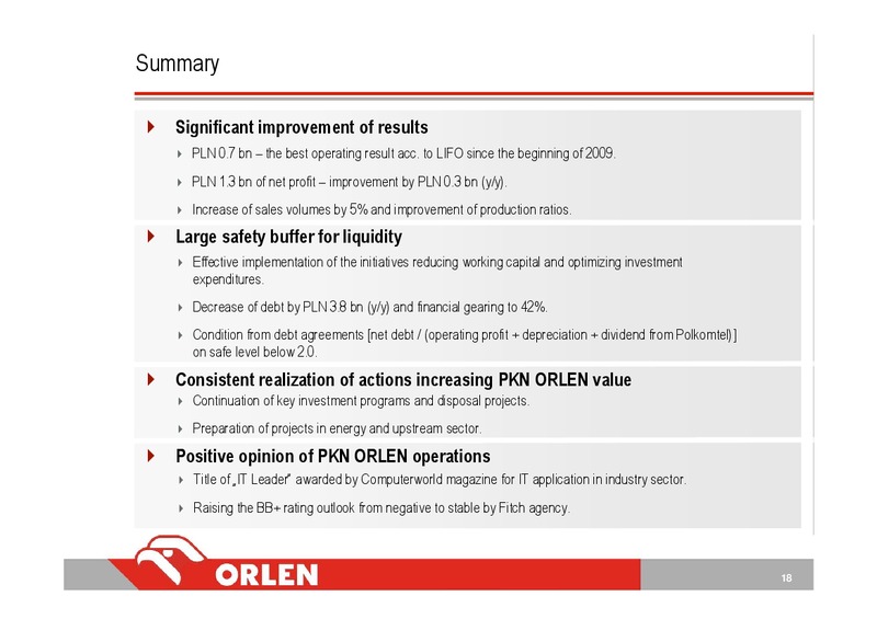 Q3 2010 – PKN Orlen SA – slide 18