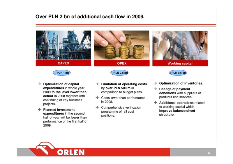 CONSOLIDATED FINANCIAL RESULTS FOR 3 QUARTER 2009 – PKN Orlen SA – slide 17