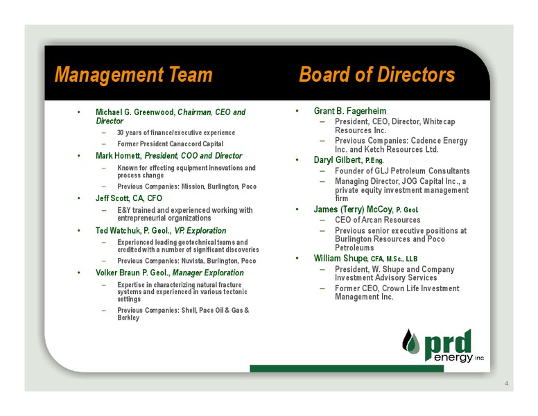 CORPORATE OVERVIEW – Prd Energy Inc. – slide 4
