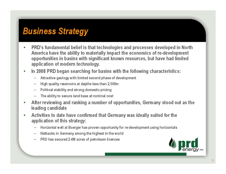 Corporate Overview – Prd Energy Inc. – slide 5