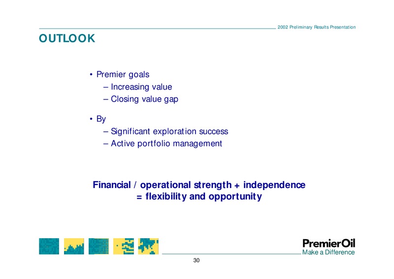 2002 PRELIMINARY RESULTS PRESENTATION – Premier Oil – slide 30