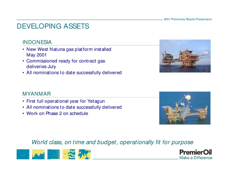 2001 PRELIMINARY RESULTS PRESENTATION – Premier Oil – slide 13